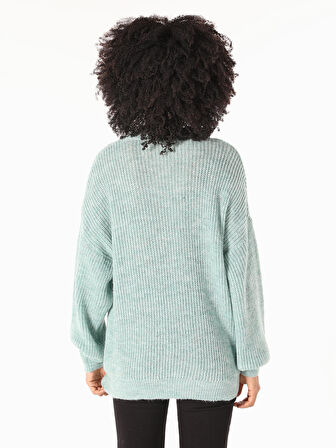 Regular Fit Dik Yaka Yeşil Kadın Kazak