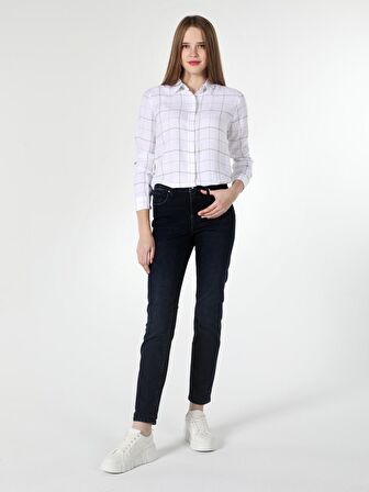 Regular Fit Çizgili Beyaz Kadın Uzun Kol Gömlek