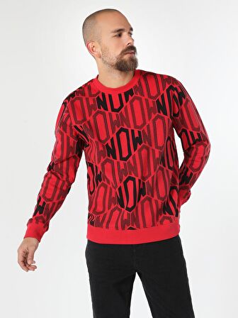 Regular Fit Desenli Erkek Kırmızı Sweatshirt