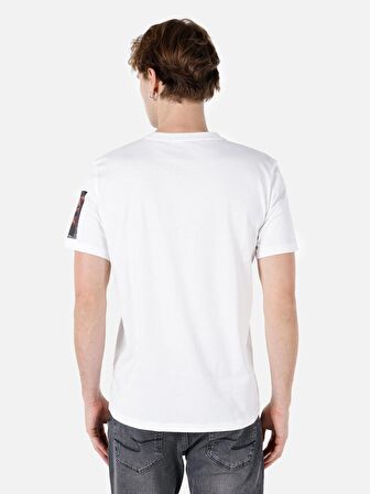 Normal Kesim Bisiklet Yaka Baskılı Beyaz Erkek Kısa Kol Tişört Cl1061631