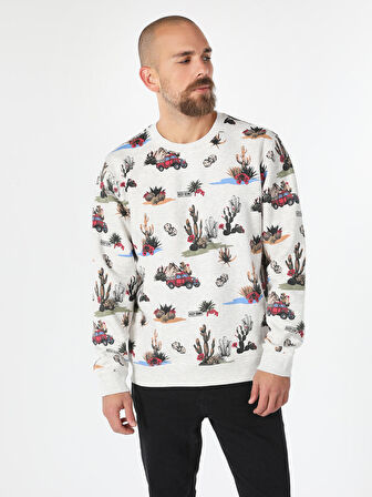 Regular Fit Baskılı Beyaz Erkek Sweatshirt