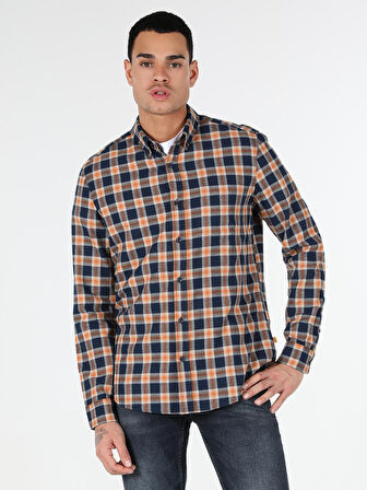 Slim Fit Kareli Lacivert Erkek Uzun Kol Gömlek
