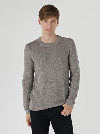 Slim Fit Kahverengi Erkek Triko Kazak