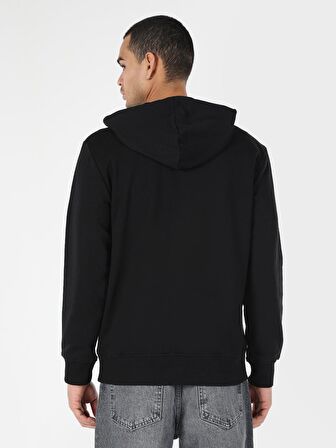 Regular Fit Kapüşonlu Yazı Baskılı Siyah Erkek Sweatshirt