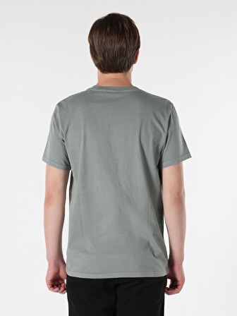 Regular Fit Bisiklet Yaka Baskılı Gri Erkek Kısa Kol Tişört