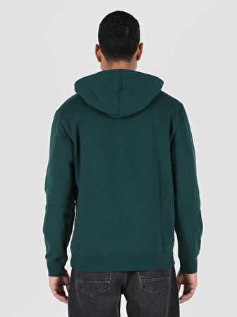 Regular Fit Baskılı Kapüşonlu Yeşil Erkek Sweatshirt
