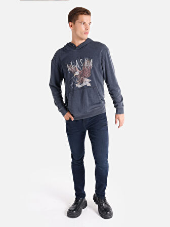 Regular Fit Baskılı Kapüşonlu Antrasit Erkek Sweatshirt
