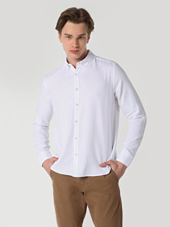 Slim Fit Beyaz Erkek Uzun Kol Gömlek
