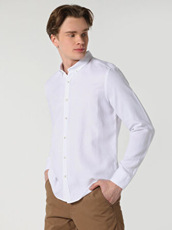 Slim Fit Beyaz Erkek Uzun Kol Gömlek