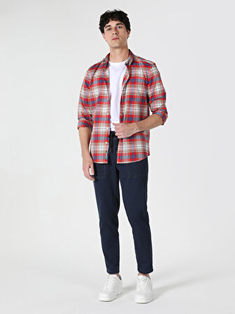 Slim Fit Kareli Çok Renkli Erkek Uzun Kol Gömlek