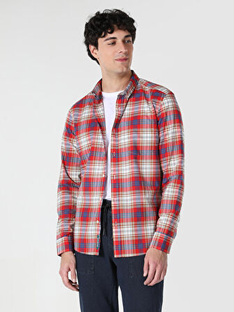 Slim Fit Kareli Çok Renkli Erkek Uzun Kol Gömlek