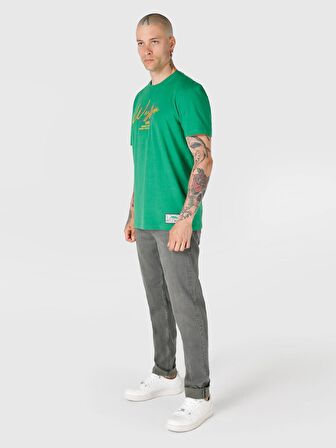 Regular Fit Bisiklet Yaka Baskılı Yeşil Erkek Kısa Kol Tişört