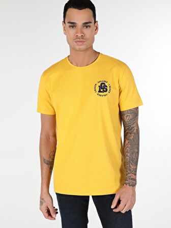 Regular Fit Bisiklet Yaka Baskılı Sarı Erkek Kısa Kol Tişört