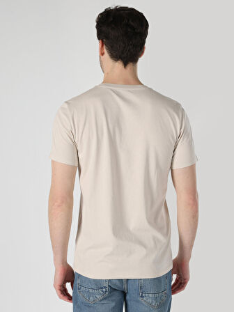 Regular Fit Baskılı Bej Erkek Kısa Kol Tişört
