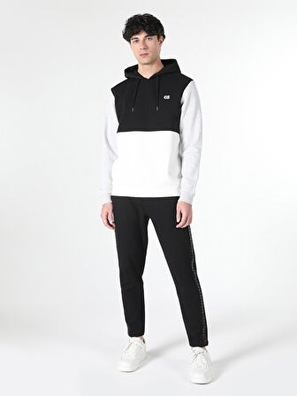 Regular Fit Kapüşonlu Baskılı Siyah Erkek Sweatshirt