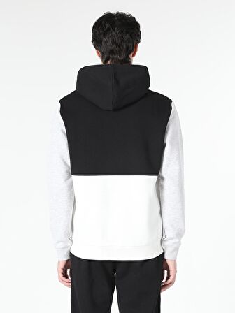 Regular Fit Kapüşonlu Baskılı Siyah Erkek Sweatshirt