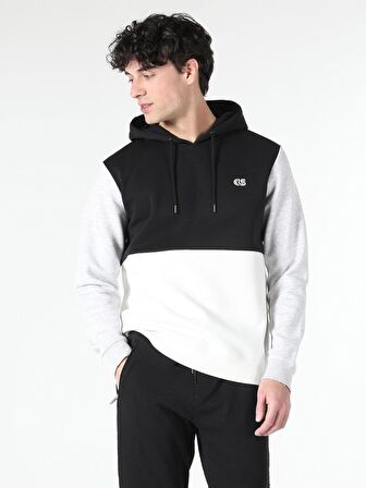 Regular Fit Kapüşonlu Baskılı Siyah Erkek Sweatshirt