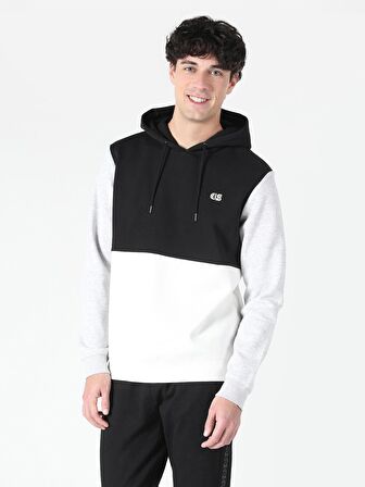 Regular Fit Kapüşonlu Baskılı Siyah Erkek Sweatshirt