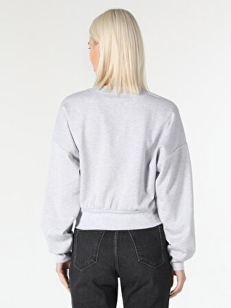 Regular Fit Baskılı Gri Kadın Sweatshirt