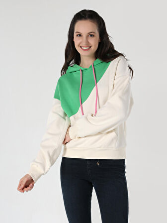 Regular Fit Kapüşonlu Yeşil Kadın Sweatshirt