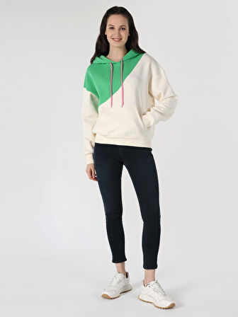 Regular Fit Kapüşonlu Yeşil Kadın Sweatshirt