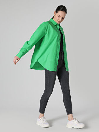 Regular Fit Yeşil Kadın Uzun Kol Gömlek