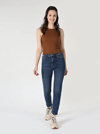 703 Carla Orta Bel Dar Kesim Düz Paça Mavi Kadın Pantolon Cl1062186