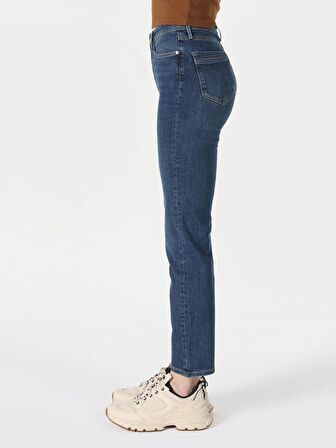 703 Carla Orta Bel Dar Kesim Düz Paça Mavi Kadın Pantolon Cl1062186