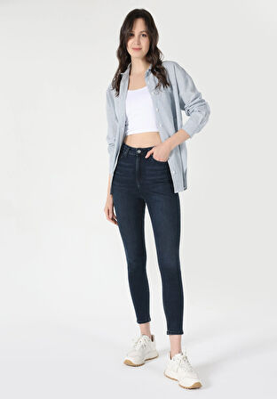 760 Dıana Skinny Fit Yüksel Bel Dar Paça Kadın Koyu Mavi Jean Pantolon Cl1062195