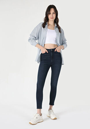 760 Dıana Skinny Fit Yüksel Bel Dar Paça Kadın Koyu Mavi Jean Pantolon Cl1062195