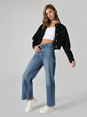 970 Berry Regular Fit Yüksek Bel Geniş Paça Gri Kadın Pantolon Cl1062322