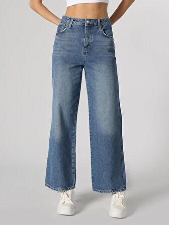 970 Berry Regular Fit Yüksek Bel Geniş Paça Gri Kadın Pantolon Cl1062322