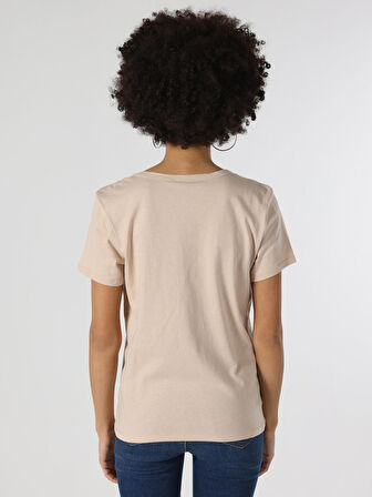 Regular Fit Bej Kadın Kısa Kol Tişört