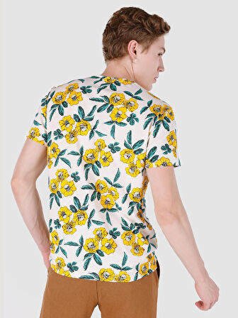 Regular Fit Bisiklet Yaka Baskılı Beyaz Erkek Kısa Kol Tişört