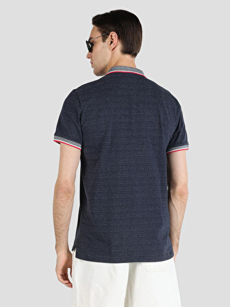 Regular Fit Çizgili Lacivert Erkek Polo Yaka Kısa Kol Tişört