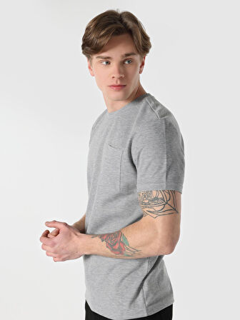 Regular Fit Bisiklet Yaka Basic Gri Erkek Kısa Kol Tişört