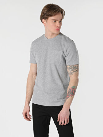 Regular Fit Bisiklet Yaka Basic Gri Erkek Kısa Kol Tişört