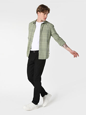 Slim Fit Kareli Yeşil Erkek Uzun Kol Gömlek
