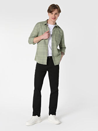 Slim Fit Kareli Yeşil Erkek Uzun Kol Gömlek