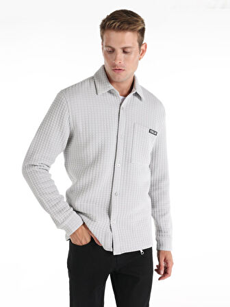 Regular Fit Gömlek Yaka Düğmeli Gri Erkek Ceket