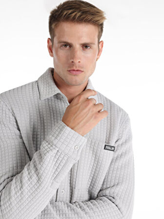 Regular Fit Gömlek Yaka Düğmeli Gri Erkek Ceket