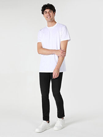 Regular Fit Bisiklet Yaka Basic Beyaz Erkek Kısa Kol Tişört