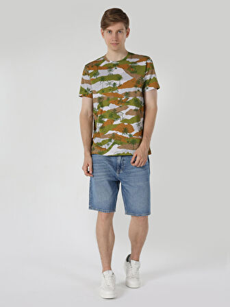 Regular Fit Bisiklet Yaka Baskılı Çok Renkli Erkek Kısa Kol Tişört