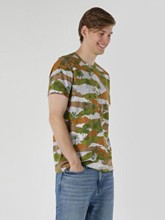 Regular Fit Bisiklet Yaka Baskılı Çok Renkli Erkek Kısa Kol Tişört