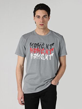 Regular Fit Baskılı Gri Erkek Kısa Kol Tişört