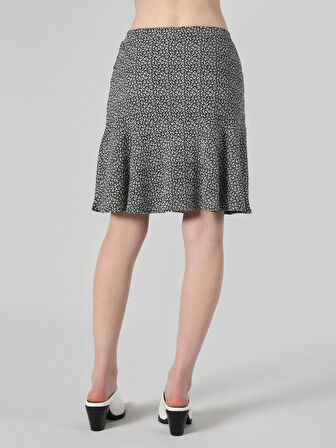 Regular Fit Baskılı Pileli Siyah Kadın Etek