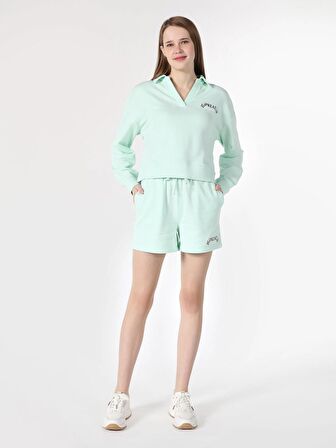 Regular Fit Orta Bel Yeşil Kadın Şort Cl1063326