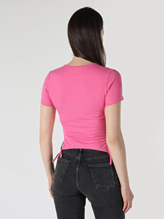 Slim Fit Pembe Kadın Kısa Kol Tişört