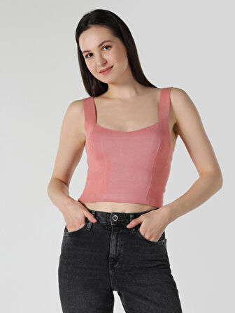 Slim Fit Kare Yaka Crop Turuncu Kadın Atlet