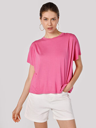 Normal Kesim Polo Yaka  Pembe Kadın Kısa Kol Tişört